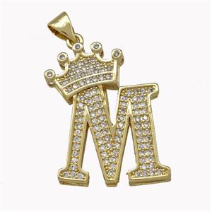 Copper Letter-M Pendant Micro Pave Zirconia Crown Gold Plated, approx 18-25mm [FN42232]