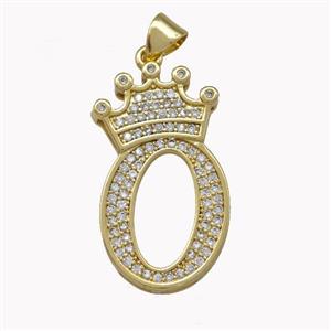 Copper Letter-O Pendant Micro Pave Zirconia Crown Gold Plated, approx 18-25mm [FN42234]