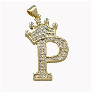 Copper Letter-P Pendant Micro Pave Zirconia Crown Gold Plated, approx 18-25mm [FN42235]