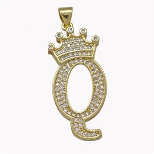 Copper Letter-Q Pendant Micro Pave Zirconia Crown Gold Plated, approx 18-25mm [FN42236]