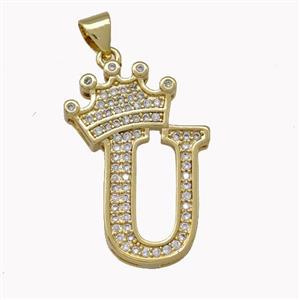 Copper Letter-U Pendant Micro Pave Zirconia Crown Gold Plated, approx 18-25mm [FN42240]