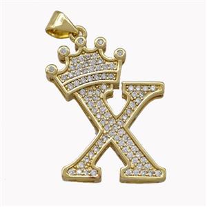 Copper Letter-X Pendant Micro Pave Zirconia Crown Gold Plated, approx 18-25mm [FN42243]