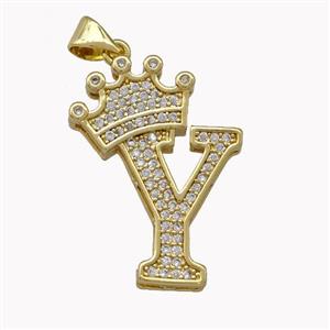 Copper Letter-Y Pendant Micro Pave Zirconia Crown Gold Plated, approx 18-25mm [FN42244]