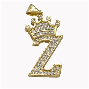 Copper Letter-Z Pendant Micro Pave Zirconia Crown Gold Plated, approx 18-25mm [FN42245]