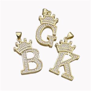 Copper Alphabet Pendant Micro Pave Zirconia Mixed Letters Crown Gold Plated, approx 18-25mm [FN42246]