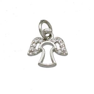 Copper Angel Pendant Pave Zirconia Platinum Plated, approx 8-10mm [FN42247]