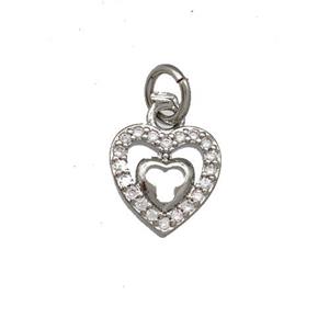 Copper Heart Pendant Micro Pave Zirconia Platinum Plated, approx 9mm [FN42250]