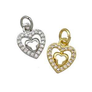 Copper Heart Pendant Micro Pave Zirconia Mixed, approx 9mm [FN42252]
