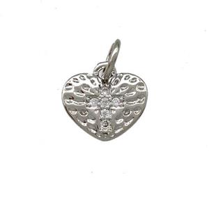 Copper Heart Pendant Micro Pave Zirconia Cross Platinum Plated, approx 8-10mm [FN42253]