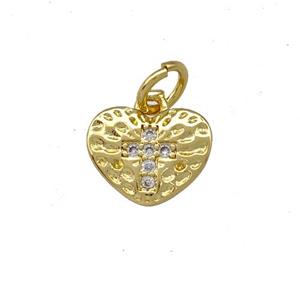 Copper Heart Pendant Micro Pave Zirconia Cross Gold Plated, approx 8-10mm [FN42254]