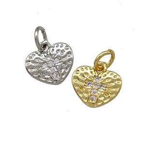 Copper Heart Pendant Micro Pave Zirconia Cross Mixed, approx 8-10mm [FN42255]