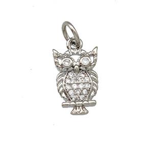 Copper Owl Pendant Pave Zirconia Platinum Plated, approx 8-12mm [FN42256]