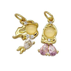 Copper Kids Girls Pendant Pave Zirconia Gold Plated Mixed, approx 8-14mm, 10-14mm [FN42261]