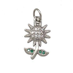 Copper Sunflower Pendant Micro Pave Zirconia Platinum Plated, approx 10-15mm [FN42263]