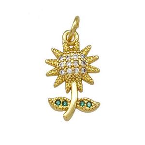 Copper Sunflower Pendant Micro Pave Zirconia Gold Plated, approx 10-15mm [FN42264]