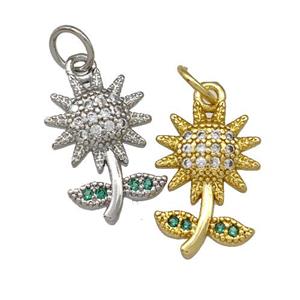 Copper Sunflower Pendant Micro Pave Zirconia Mixed, approx 10-15mm [FN42265]