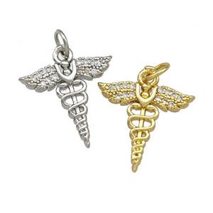 Copper Caduceus Charms Pendant Pave Zirconia Mixed, approx 15-16mm [FN42268]