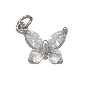 Copper Butterfly Pendant Pave Zirconia Platinum Plated, approx 10-12mm [FN42272]