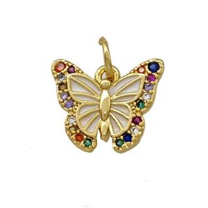 Copper Butterfly Pendant Pave Zirconia White Painted Gold Plated, approx 10-13mm [FN42275]