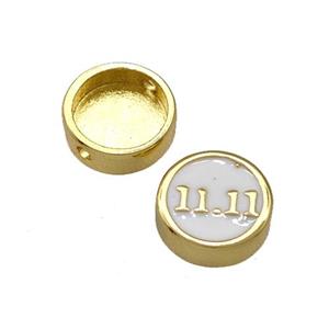 Copper Button Beads Double Eleven 11 White Enamel Gold Plated, approx 10mm [FN42284]