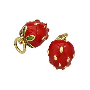 Copper Strawberry Pendant Red Enamel Gold Plated, approx 8-9mm [FN42286]