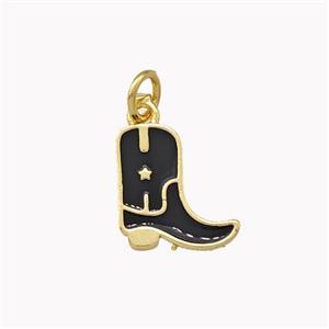 Copper Shoes Pendant Black Enamel Gold Plated, approx 11mm [FN42288]