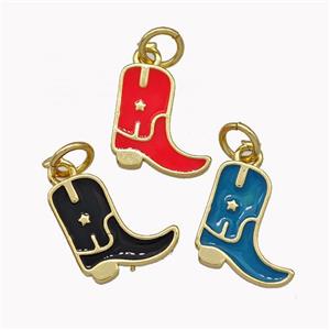 Copper Cowboy Boot Shoes Pendant Enamel Gold Plated Mixed, approx 11mm [FN42292]