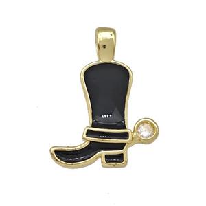 Copper Shoes Pendant Black Enamel Gold Plated, approx 15mm [FN42294]