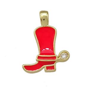 Copper Shoes Pendant Red Enamel Gold Plated, approx 15mm [FN42298]