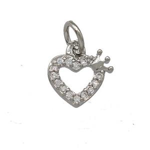Copper Heart Pendant Pave Zirconia Crown Platinum Plated, approx 8mm [FN42304]