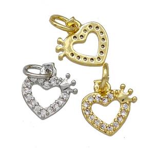 Copper Heart Pendant Pave Zirconia Crown Mixed, approx 8mm [FN42306]