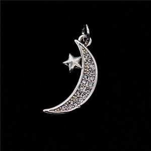 Copper Moon Pendant Pave Zirconia Star Shiny Silver, approx 9-18mm [FN42307]