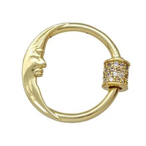 Copper Carabiner Clasp Pave Zircon Moon Gold Plated, approx 21mm [FN42324]