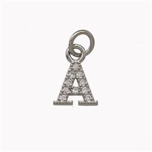 Copper Letter-A Pendant Pave Zirconia Platinum Plated, approx 5-8mm [FN42333]