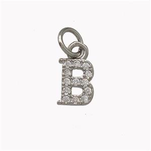 Copper Letter-B Pendant Pave Zirconia Platinum Plated, approx 5-8mm [FN42334]