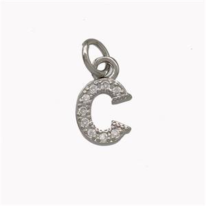 Copper Letter-C Pendant Pave Zirconia Platinum Plated, approx 5-8mm [FN42335]