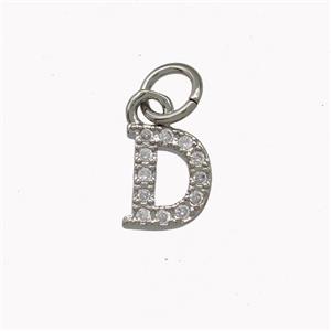 Copper Letter-D Pendant Pave Zirconia Platinum Plated, approx 5-8mm [FN42336]