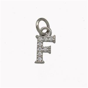 Copper Letter-F Pendant Pave Zirconia Platinum Plated, approx 5-8mm [FN42338]