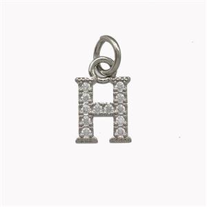 Copper Letter-H Pendant Pave Zirconia Platinum Plated, approx 5-8mm [FN42340]
