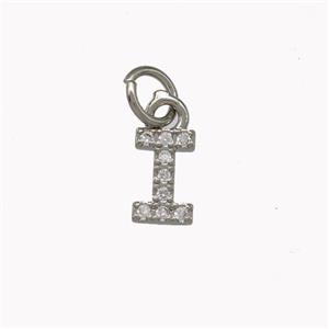 Copper Letter-I Pendant Pave Zirconia Platinum Plated, approx 5-8mm [FN42341]