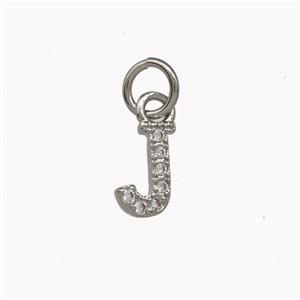 Copper Letter-J Pendant Pave Zirconia Platinum Plated, approx 5-8mm [FN42342]