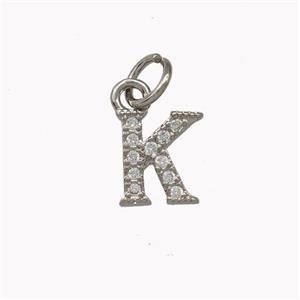 Copper Letter-K Pendant Pave Zirconia Platinum Plated, approx 5-8mm [FN42343]