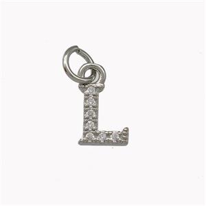 Copper Letter-L Pendant Pave Zirconia Platinum Plated, approx 5-8mm [FN42344]