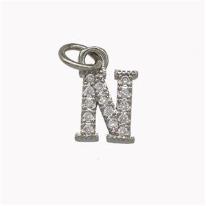 Copper Letter-N Pendant Pave Zirconia Platinum Plated, approx 5-8mm [FN42346]