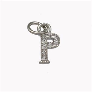 Copper Letter-P Pendant Pave Zirconia Platinum Plated, approx 5-8mm [FN42348]