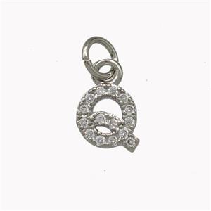 Copper Letter-Q Pendant Pave Zirconia Platinum Plated, approx 5-8mm [FN42349]