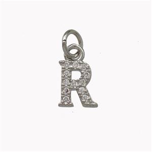 Copper Letter-R Pendant Pave Zirconia Platinum Plated, approx 5-8mm [FN42350]
