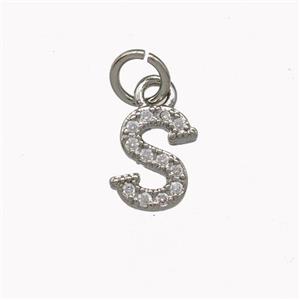 Copper Letter-S Pendant Pave Zirconia Platinum Plated, approx 5-8mm [FN42351]