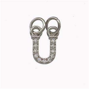 Copper Letter-U Pendant Pave Zirconia Platinum Plated, approx 5-8mm [FN42353]