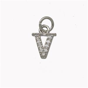 Copper Letter-V Pendant Pave Zirconia Platinum Plated, approx 5-8mm [FN42354]